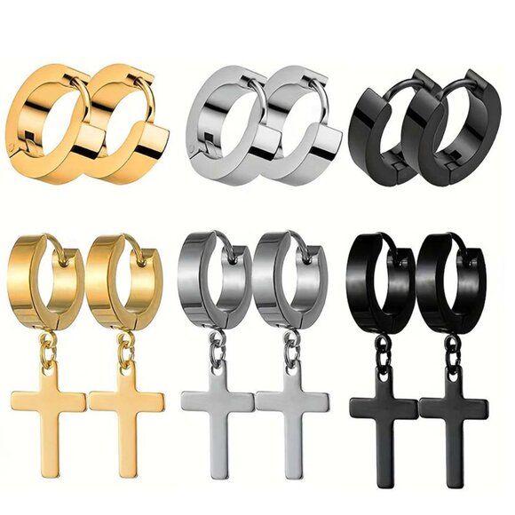 Cross Earrings | Solid Color 304 Stainless Steel | Unique Gothic Jewel - Picture 5 of 10